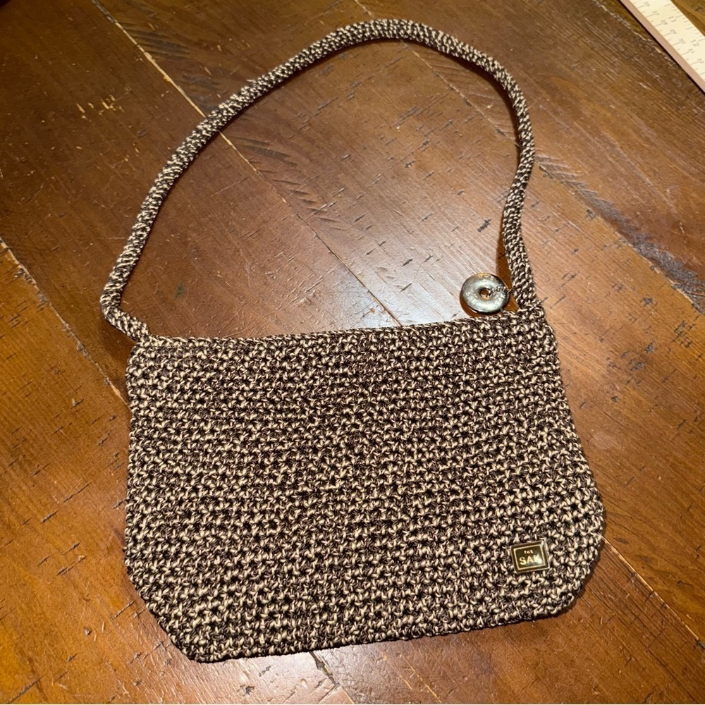 The Sak Black and Cream Woven Mini Shoulder Bag